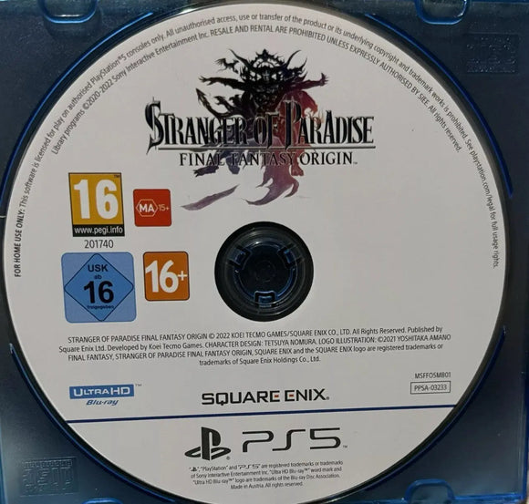 Stranger Of Paradise : Final Fantasy Origins (PS5 Game) Mint Condition - No Case - All Elite DVDs
