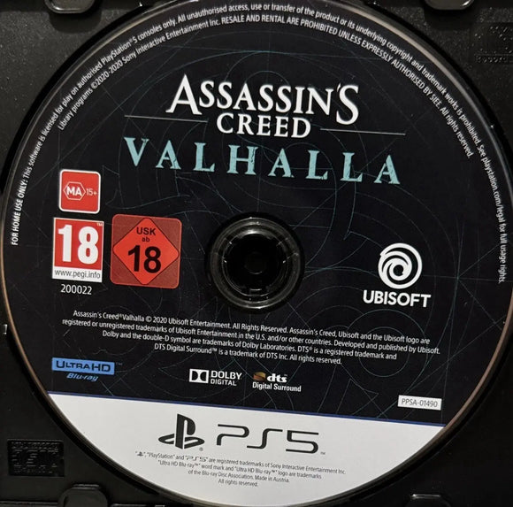 Assassin’s Creed : Valhalla (PS5 Game) Mint Condition - No Case - All Elite DVDs